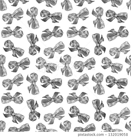 Hand Drawn fashion black bow seamless pattern. White and black pencil sketch. Vintage design for greeting card, postcard, fabric, banner, poster, book. 132019058