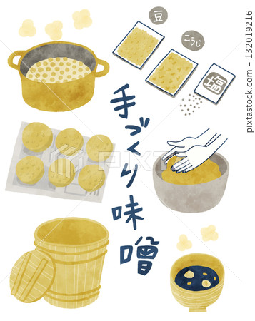 黃色和灰色的手工味噌製品系列。 黃色和灰色的手工味噌製品系列。 132019216