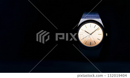 Luxury wristwatch with golden dial on dark background representing wealth and richness 132019404