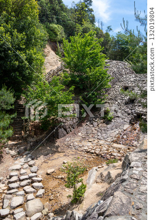 Hiking trail through Mount Misen forest, Miyajima Island, Japan 132019804