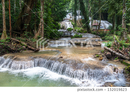 Saluopa waterfall in the tropical forest of Tentena, Sulawesi, Indonesia 132019823