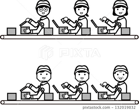 People doing different tasks on an assembly line People doing different tasks on an assembly line 132019832