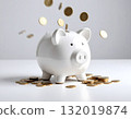 Piggy bank with golden coins floating in financial abundance 132019874