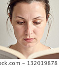Woman reading book portrait with calm reflection 132019878