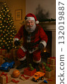 Santa Claus standing near fireplace dirty with soot on suit 132019887