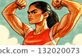 Strong athletic woman flexing muscles confidently 132020073
