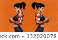 Athletic woman showcasing muscular strength and power 132020078