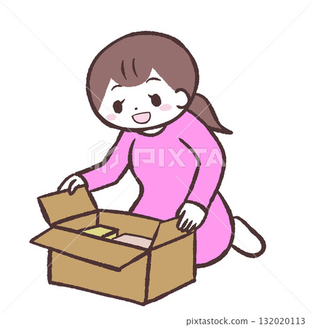 一位女士打開盒子的插圖 132020113