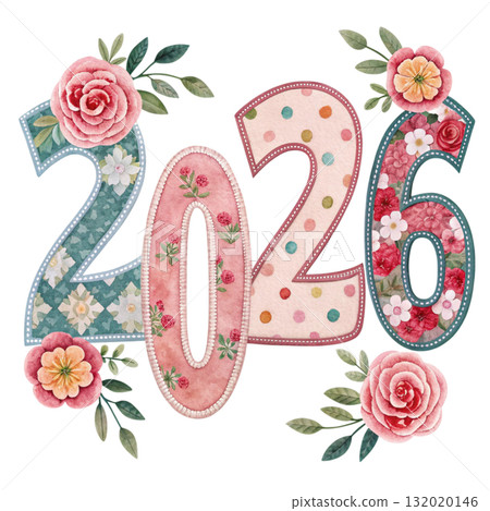 Patchwork Number 2026  Clipart White Background 132020146