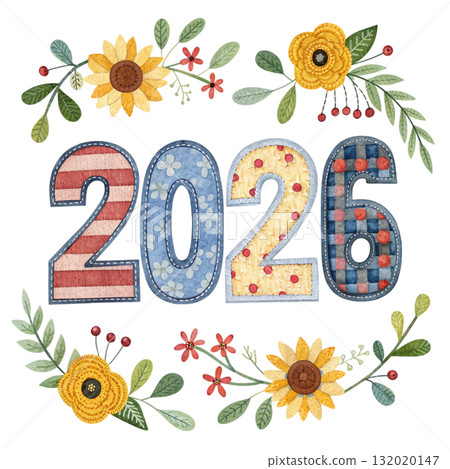 Patchwork Number 2026  Clipart White Background 132020147