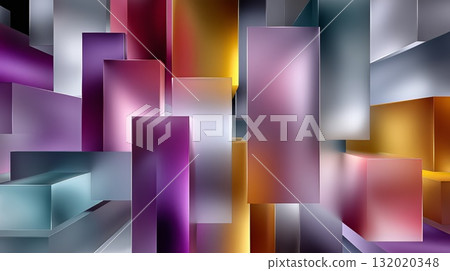 Abstract geometric pattern showing a dynamic arrangement of translucent blocks and cubes in varying sizes and colors, creating a modern and futuristic digital background Abstract geometric pattern showing a dynamic arrangement of translucent blocks and cubes in varying sizes and colors, creating a modern and futuristic digital background 132020348