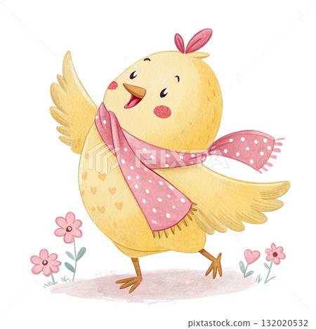 Watercolor Cute chicken wearing a scarf Clipart White Background 132020532