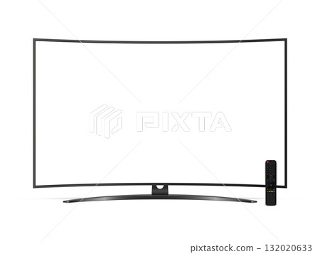 Realistic curved tv flat screen with remote control isolated on white background Realistic curved tv flat screen with remote control isolated on white background 132020633