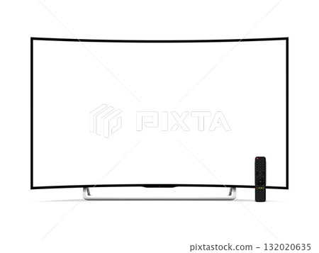 Realistic curved tv flat screen with remote control isolated on white background Realistic curved tv flat screen with remote control isolated on white background 132020635