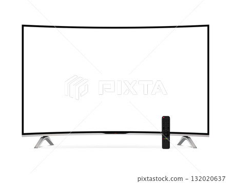 Realistic curved tv flat screen with remote control isolated on white background 132020637