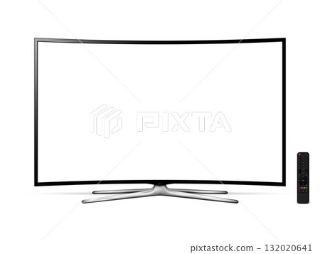 Realistic curved tv screen with remote control. Smart tv mockup. Realistic curved tv screen with remote control. Smart tv mockup. 132020641