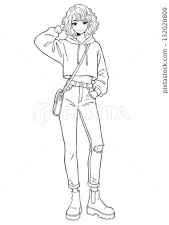 Street fashion woman line drawing Street fashion woman line drawing 132020809