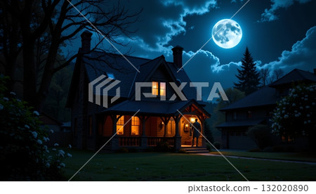 A serene night scene at a country house 132020890