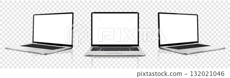Laptop blank screen mockup. Realistic laptop in different positions isolated on transparent background. Laptop blank screen mockup. Realistic laptop in different positions isolated on transparent background. 132021046