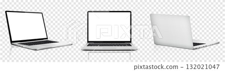 Laptop computer with white screen, front and rear view isolated on transparent background Laptop computer with white screen, front and rear view isolated on transparent background 132021047