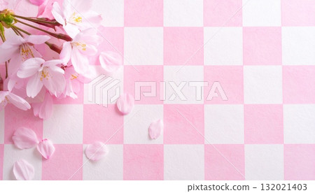 Checkered Japanese paper and cherry blossoms - AI-generated material Checkered Japanese paper and cherry blossoms - AI-generated material 132021403