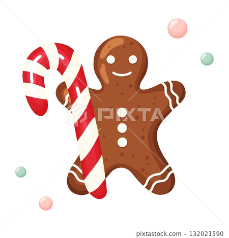Gingerbread Man with Candy Cane and Gumdrops Gingerbread Man with Candy Cane and Gumdrops 132021590