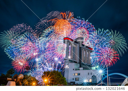 Nagoya Port Building and fireworks 132021646