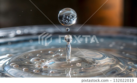 Water droplets create mesmerizing patterns in a ripple effect at a calm surface 132022019