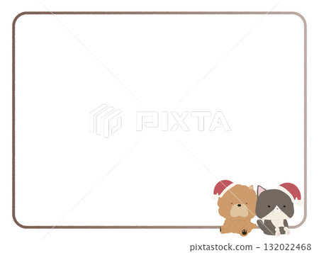 Chow chow and calico cat frame wearing Santa hats Chow chow and calico cat frame wearing Santa hats 132022468