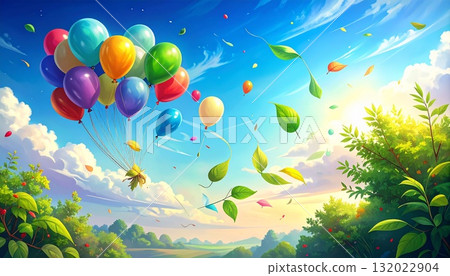 人工智慧生成的清新草地和在風中搖曳的彩色氣球的圖像 人工智慧生成的清新草地和在風中搖曳的彩色氣球的圖像 132022904