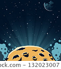 Cratered asteroid surface. Moon - stylized retro illustration Cratered asteroid surface. Moon - stylized retro illustration 132023007