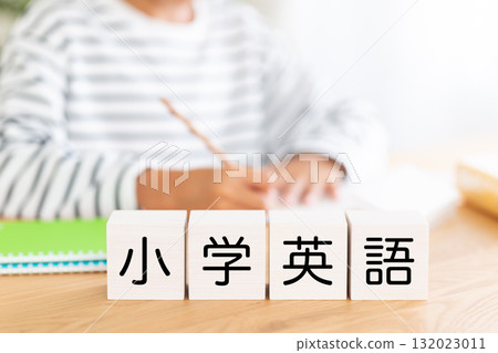 Elementary school English blocks and elementary school boy studying 132023011