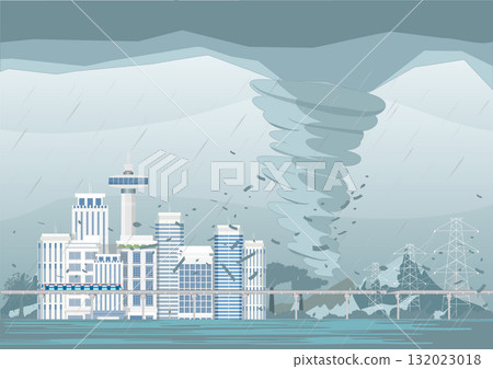 The heavy storm hit and damaged city .Storm Waterspout Twister. The heavy storm hit and damaged city .Storm Waterspout Twister. 132023018