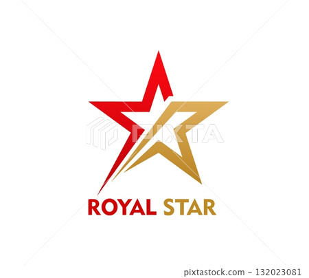 Royal gold and red star geometric icon or symbol. Business leadership award luxury sign, sport team success graphic vector symbol. Company star abstract icon or brand identity geometric emblem Royal gold and red star geometric icon or symbol. Business leadership award luxury sign, sport team success graphic vector symbol. Company star abstract icon or brand identity geometric emblem 132023081