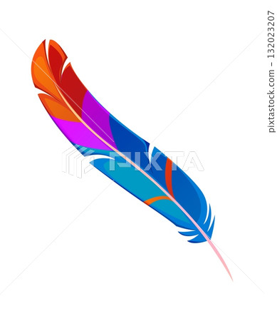 Barranquilla Colombia carnival holiday colorful feather. Colombian Barranquilla celebration item, Colombia ethnic festival isolated vector accessory. Latin American carnival colorful feather or object 132023207