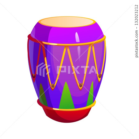 Barranquilla Colombia carnival holiday drum. Latin American festival accessory, Colombia ethnic carnival isolated vector item. Colombian Barranquilla celebration drum or Caribbean folk holiday object 132023212