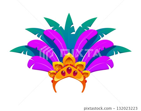 Barranquilla Colombia carnival holiday crown with gold and feather. Colombia carnival costume element, Caribbean Barranquilla vector headwear. Colombian holiday crown with gems, gold and feather Barranquilla Colombia carnival holiday crown with gold and feather. Colombia carnival costume element, Caribbean Barranquilla vector headwear. Colombian holiday crown with gems, gold and feather 132023223