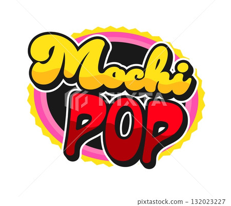 Japanese seafood mochi sushi retro Y2K sticker or symbol. Asian menu meal vintage sticker, sushi delicacy 60s Y2K vector tag. Japan seafood gourmet label with funny colorful typography text Japanese seafood mochi sushi retro Y2K sticker or symbol. Asian menu meal vintage sticker, sushi delicacy 60s Y2K vector tag. Japan seafood gourmet label with funny colorful typography text 132023227