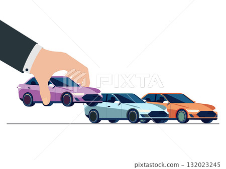 Conceptual vector illustration of a human hand selecting a car. 132023245