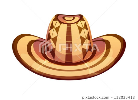 Barranquilla Colombia carnival holiday straw hat. Caribbean folk holiday object, Latin American carnival isolated vector costume headwear. Colombian Barranquilla celebration straw hat or accessory 132023418