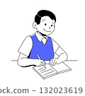 A Boy Writing - Colorful Flat Design Illustration 132023619