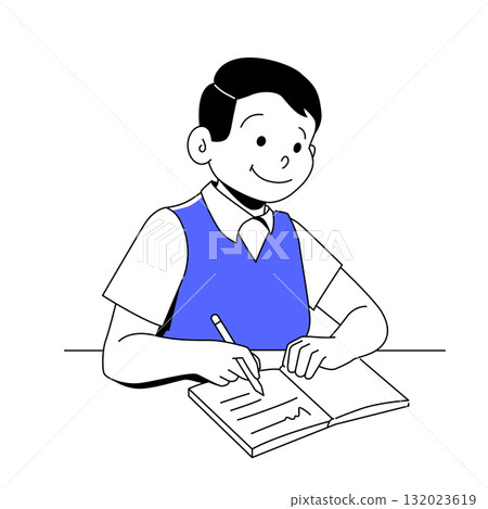 A Boy Writing - Colorful Flat Design Illustration 132023619