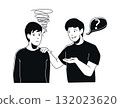 Frustrated Woman and Curious Man - Black and White Flat Design Illustration 132023620