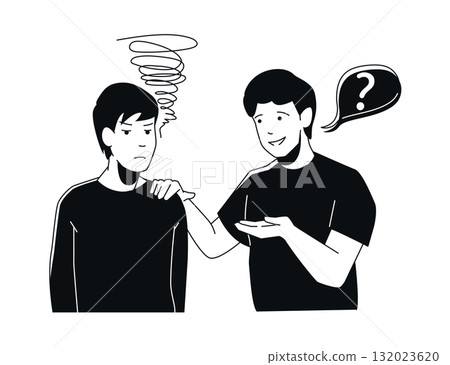 Frustrated Woman and Curious Man - Black and White Flat Design Illustration 132023620