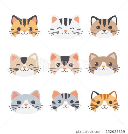Charming Cat Face Cartoon Look 132023839