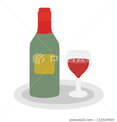 Red wine bottle and glass illustration 132024004