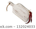 Painted white wooden board with hot red pepper pods isolated on white background 132024033