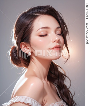 Woman in a dress with her eyes closed Woman in a dress with her eyes closed 132024189