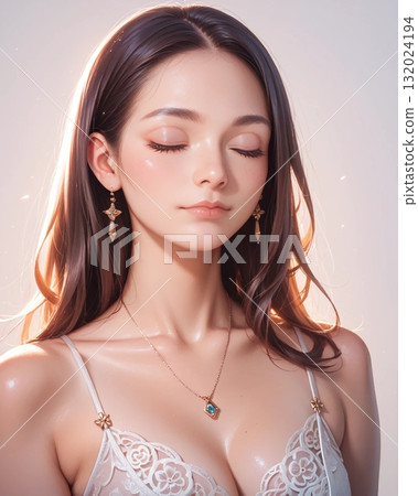 Woman in a dress with her eyes closed 132024194