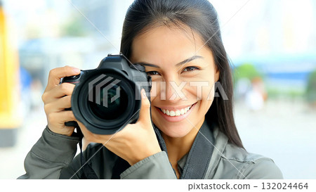 A woman with a camera 132024464